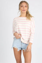 Load image into Gallery viewer, Pink Stripe Long Sleeve Batwing Dip Hem Top