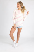 Load image into Gallery viewer, Pink Stripe Long Sleeve Batwing Dip Hem Top