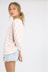 Pink Stripe Long Sleeve Batwing Dip Hem Top