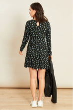 Load image into Gallery viewer, Black Jersey Ditsy Long Sleeve Mini Swing Dress