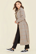 Load image into Gallery viewer, Brown Houndstooth Belted Tortoise Shell Button Trench Coat