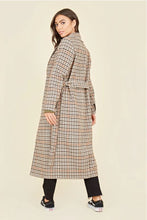 Load image into Gallery viewer, Brown Houndstooth Belted Tortoise Shell Button Trench Coat