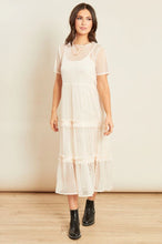 Load image into Gallery viewer, Pink Tiered Mesh Midi Ruffle Dress