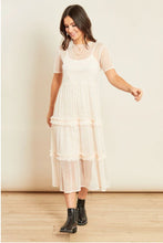 Load image into Gallery viewer, Pink Tiered Mesh Midi Ruffle Dress