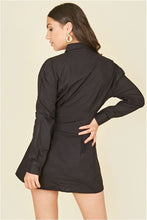 Load image into Gallery viewer, Black Cotton Poplin Pin Tuck Waist Shirt Dress