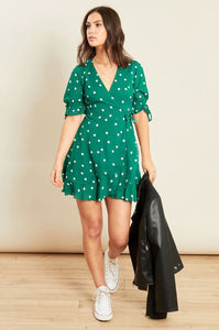 Green Spot Frill Hem Mini Wrap Dress