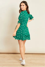 Load image into Gallery viewer, Green Spot Frill Hem Mini Wrap Dress