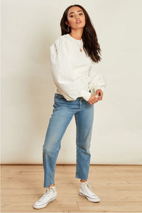 White Jumper with Cotton Puff Sleeves