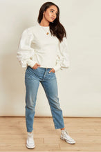 Load image into Gallery viewer, White Jumper with Cotton Puff Sleeves