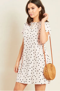 Pink Polka Dot Mini Smock Dress