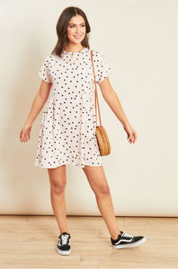 Pink Polka Dot Mini Smock Dress