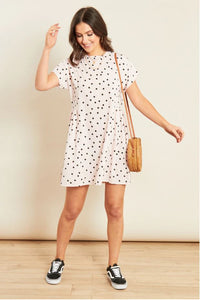 Pink Polka Dot Mini Smock Dress