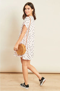 Pink Polka Dot Mini Smock Dress