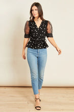 Load image into Gallery viewer, Black White Spot Cotton Poplin Wrap Top with Organza Sleeves