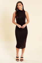 Load image into Gallery viewer, Wine High Neck Sleeveless Glitter Bodycon Midi Dress