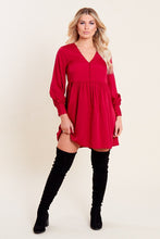 Load image into Gallery viewer, Berry Long Sleeve Button Down Smock Mini Dress