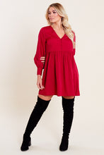 Load image into Gallery viewer, Berry Long Sleeve Button Down Smock Mini Dress