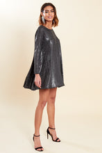 Load image into Gallery viewer, Black Sequin Glitter Long Sleeve Mini Skater Dress